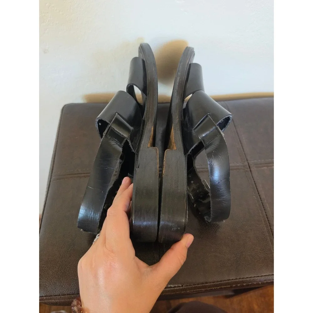 Gucci Black Leather Square Toe Minimalist Buckle Slingback Sandals sz 7.5D